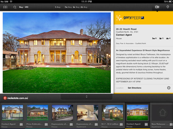 The realestate.com.au iPad app "Money Shot" as we call it.